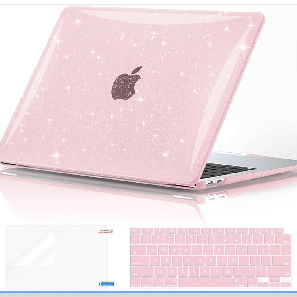 New Pink Glitter MacBook Laptop Case with Keyboard Cover 13.3 inch